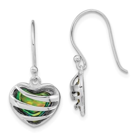 Sterling Silver  Abalone Heart Shephard Hook Earrings - Picture 3 of 3